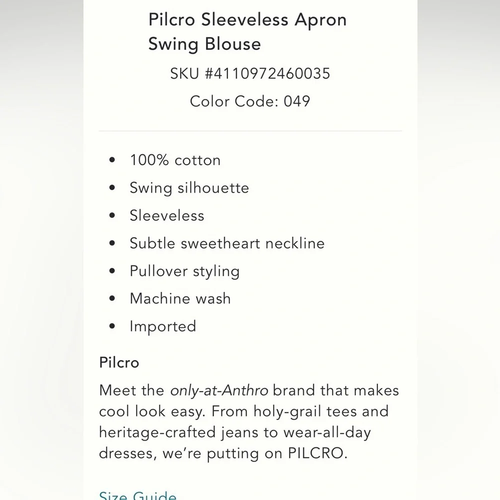 🎉VERY RARE🎉 Anthropologie NWT Pilcro Sleeveless Apron
Swing Blouse size S. - Picture 6 of 16